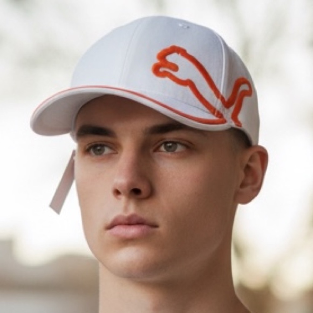 #202?Puma White Cap with Orange Logo